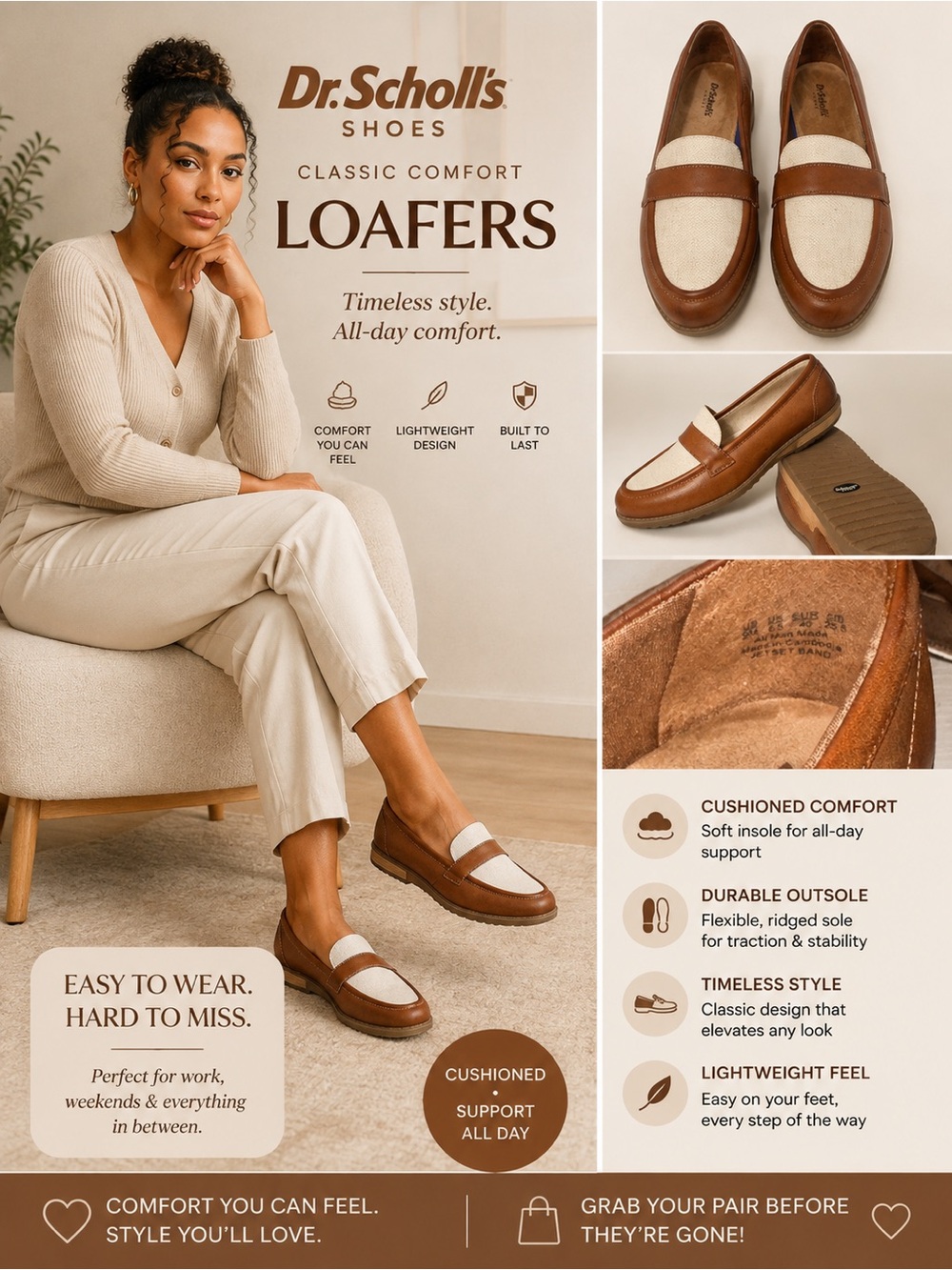 Dr. Scholl's Two-Tone Brown and Cream Women's Loafers